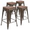 Merrick Lane Brooklyn 24 Inch Tall Stackable Metal Bar Counter Stool With Textured Elm Wood Seat In Set Of 4